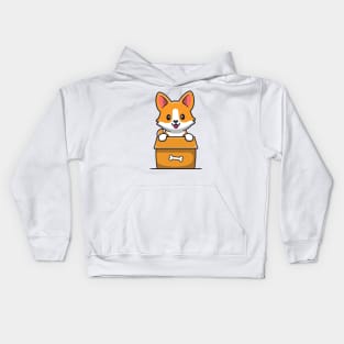 Cute Corgi Dog Playing In Box Kids Hoodie